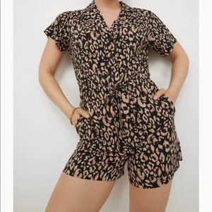 H&M Resort Collar Leopard Playsuit Romper - Size XS